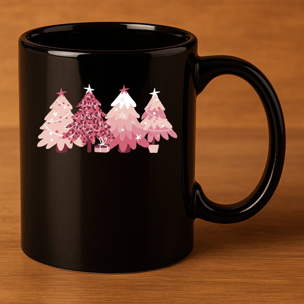 Pink Christmas Tree Holiday 11oz C Handle Ceramic Mug