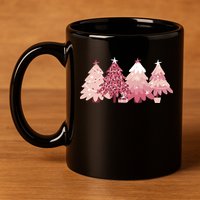 Pink Christmas Tree Holiday 11oz C Handle Ceramic Mug