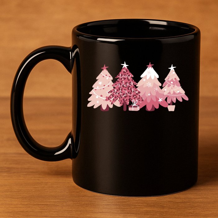Pink Christmas Tree Holiday 11oz C Handle Ceramic Mug