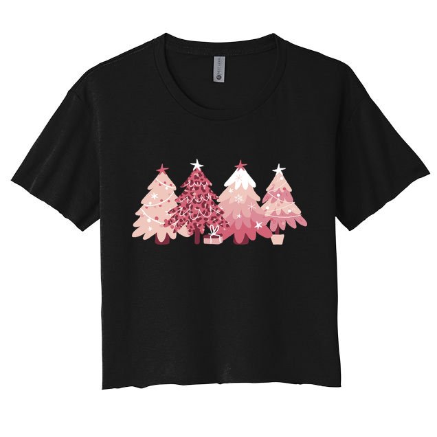 Pink Christmas Tree Holiday Crop Top