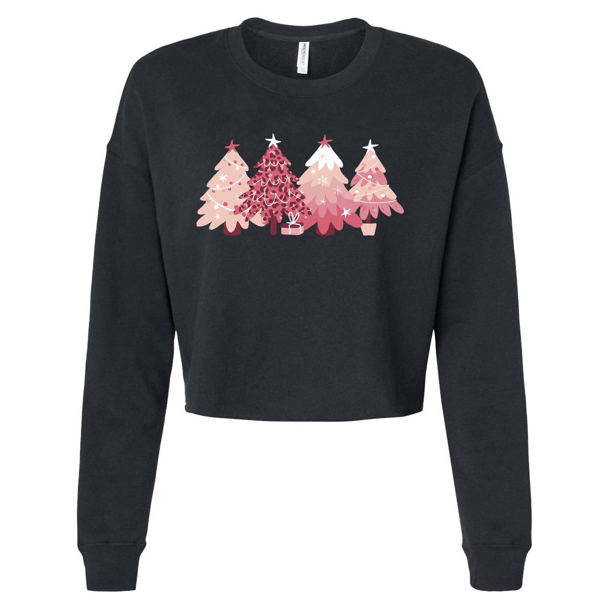 Pink Christmas Tree Holiday Cropped Pullover Crew