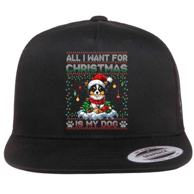 Papillon Christmas Tree Lights Decorations Dog Lover Xmas Long Sleeve Flat Bill Trucker Hat