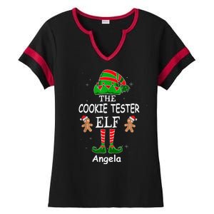 Personalized Cookie Tester Elf Family Matching Charismas Custom Name Ladies Halftime Notch Neck Tee