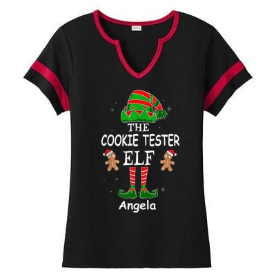 Personalized Cookie Tester Elf Family Matching Charismas Custom Name Ladies Halftime Notch Neck Tee