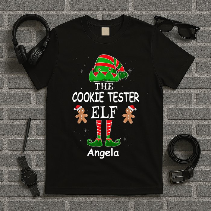 Personalized Cookie Tester Elf Family Matching Charismas Custom Name T-Shirt