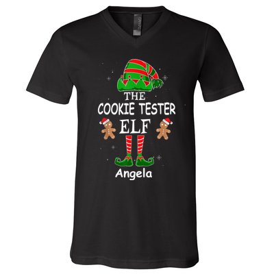 Personalized Cookie Tester Elf Family Matching Charismas Custom Name V-Neck T-Shirt