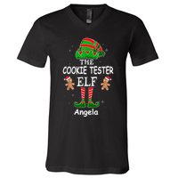 Personalized Cookie Tester Elf Family Matching Charismas Custom Name V-Neck T-Shirt