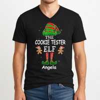Personalized Cookie Tester Elf Family Matching Charismas Custom Name V-Neck T-Shirt