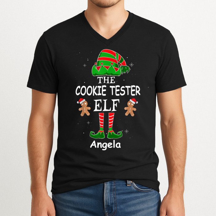 Personalized Cookie Tester Elf Family Matching Charismas Custom Name V-Neck T-Shirt