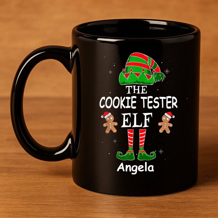 Personalized Cookie Tester Elf Family Matching Charismas Custom Name 11oz C Handle Ceramic Mug
