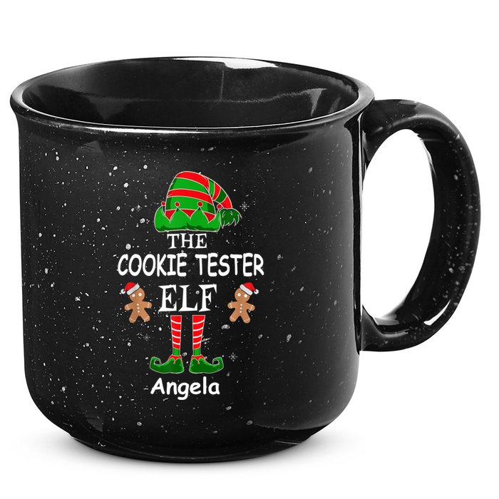 Personalized Cookie Tester Elf Family Matching Charismas Custom Name 15oz Campfire Ceramic Mug