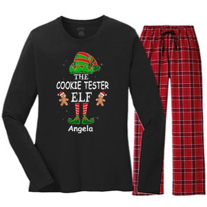 Personalized Cookie Tester Elf Family Matching Charismas Custom Name Women's Long Sleeve Flannel Pajama Set 