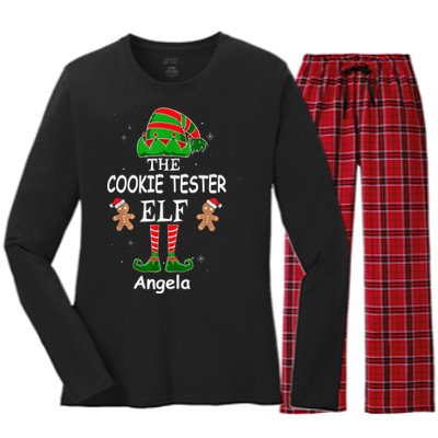 Personalized Cookie Tester Elf Family Matching Charismas Custom Name Women's Long Sleeve Flannel Pajama Set 