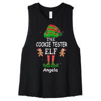 Personalized Cookie Tester Elf Family Matching Charismas Custom Name Women's Racerback Cropped Tank