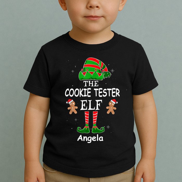 Personalized Cookie Tester Elf Family Matching Charismas Custom Name Toddler T-Shirt