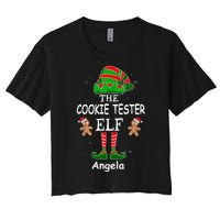 Personalized Cookie Tester Elf Family Matching Charismas Custom Name Women's Crop Top Tee