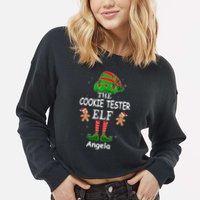Personalized Cookie Tester Elf Family Matching Charismas Custom Name Cropped Pullover Crew