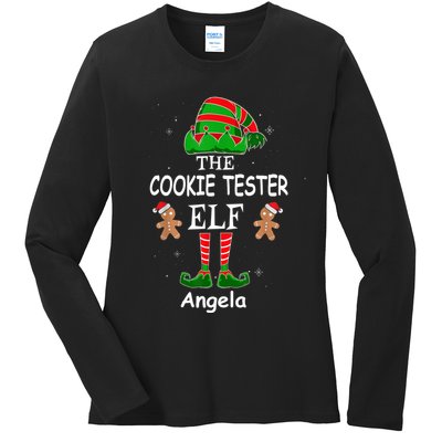 Personalized Cookie Tester Elf Family Matching Charismas Custom Name Ladies Long Sleeve Shirt