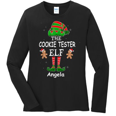 Personalized Cookie Tester Elf Family Matching Charismas Custom Name Ladies Long Sleeve Shirt