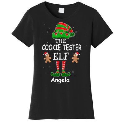 Personalized Cookie Tester Elf Family Matching Charismas Custom Name Women's T-Shirt