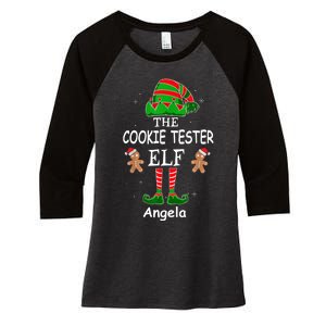 Personalized Cookie Tester Elf Family Matching Charismas Custom Name Women's Tri-Blend 3/4-Sleeve Raglan Shirt