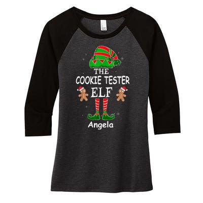 Personalized Cookie Tester Elf Family Matching Charismas Custom Name Women's Tri-Blend 3/4-Sleeve Raglan Shirt