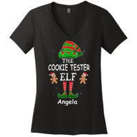 Personalized Cookie Tester Elf Family Matching Charismas Custom Name Women's V-Neck T-Shirt