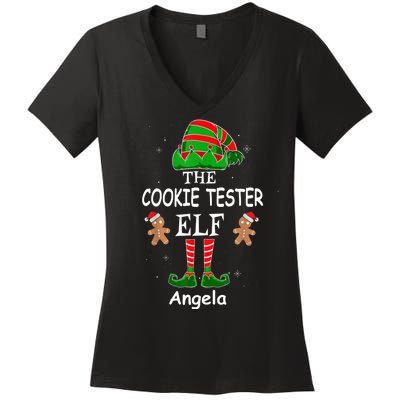 Personalized Cookie Tester Elf Family Matching Charismas Custom Name Women's V-Neck T-Shirt