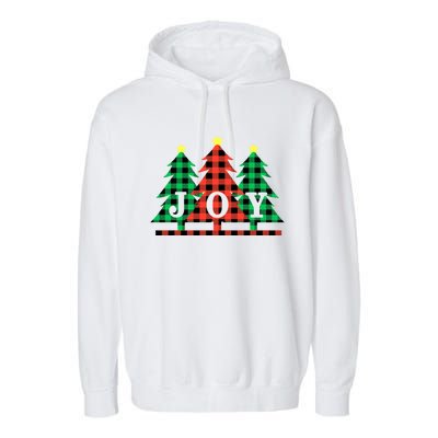 Plaid Christmas Trees Joy To The World Meaningful Gift Garment-Dyed Fleece Hoodie