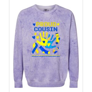 Proud Cousin T21 World Down Syndrome Awareness Day Ribbon Gift Colorblast Crewneck Sweatshirt