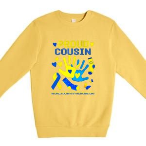 Proud Cousin T21 World Down Syndrome Awareness Day Ribbon Gift Premium Crewneck Sweatshirt