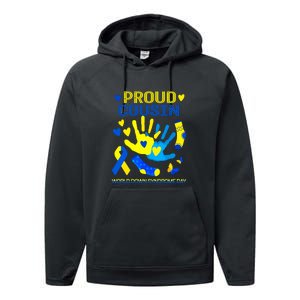 Proud Cousin T21 World Down Syndrome Awareness Day Ribbon Gift Performance Fleece Hoodie