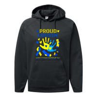 Proud Cousin T21 World Down Syndrome Awareness Day Ribbon Gift Performance Fleece Hoodie