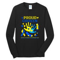 Proud Cousin T21 World Down Syndrome Awareness Day Ribbon Gift Tall Long Sleeve T-Shirt