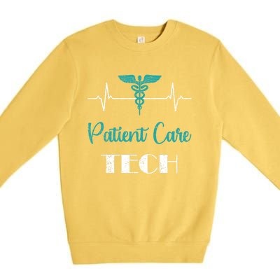 Patient Care Technician Patient Care Tech Heartbeat Funny Gift Premium Crewneck Sweatshirt