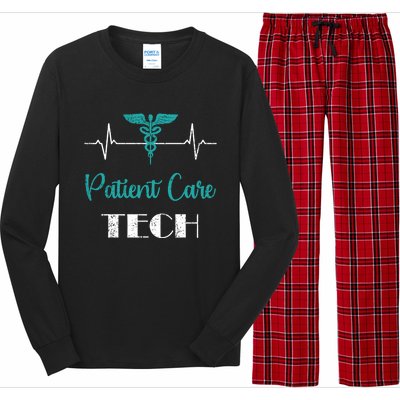 Patient Care Technician Patient Care Tech Heartbeat Funny Gift Long Sleeve Pajama Set