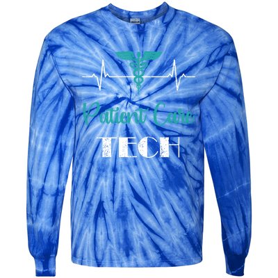 Patient Care Technician Patient Care Tech Heartbeat Funny Gift Tie-Dye Long Sleeve Shirt