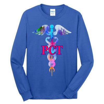 Patient Care Technician Pct Caduceus Watercolor Art Graphic Funny Gift Tall Long Sleeve T-Shirt