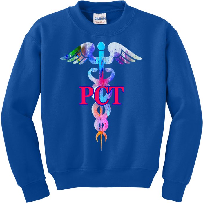 Patient Care Technician Pct Caduceus Watercolor Art Graphic Funny Gift Kids Sweatshirt