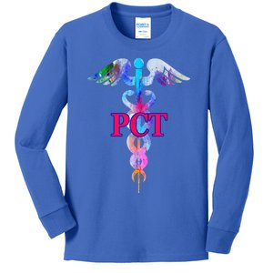 Patient Care Technician Pct Caduceus Watercolor Art Graphic Funny Gift Kids Long Sleeve Shirt