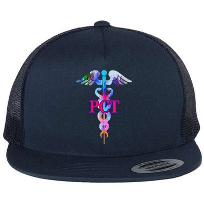 Patient Care Technician Pct Caduceus Watercolor Art Graphic Funny Gift Flat Bill Trucker Hat