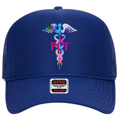 Patient Care Technician Pct Caduceus Watercolor Art Graphic Funny Gift High Crown Mesh Back Trucker Hat