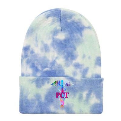 Patient Care Technician Pct Caduceus Watercolor Art Graphic Funny Gift Tie Dye 12in Knit Beanie