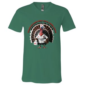 Postmeal Coma Turkey Dressed As A Nurse With A Medical Kit V-Neck T-Shirt