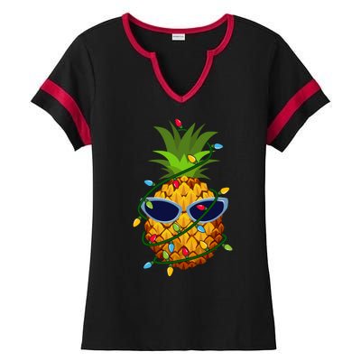 Pineapple Christmas Tree Lights Xmas Boys Sunglasses Ladies Halftime Notch Neck Tee