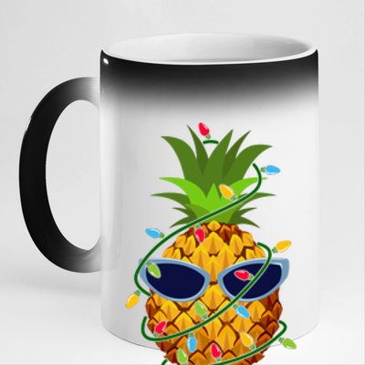 Pineapple Christmas Tree Lights Xmas Boys Sunglasses 11oz Black Color Changing Mug