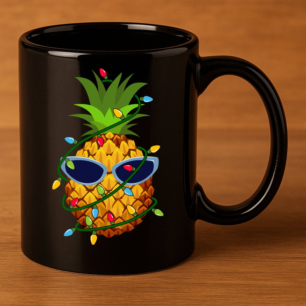 Pineapple Christmas Tree Lights Xmas Boys Sunglasses 11oz C Handle Ceramic Mug