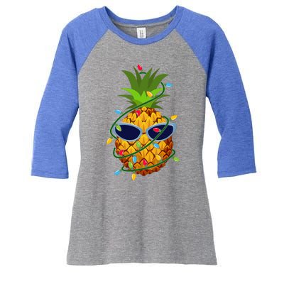 Pineapple Christmas Tree Lights Xmas Boys Sunglasses Women's Tri-Blend 3/4-Sleeve Raglan Shirt