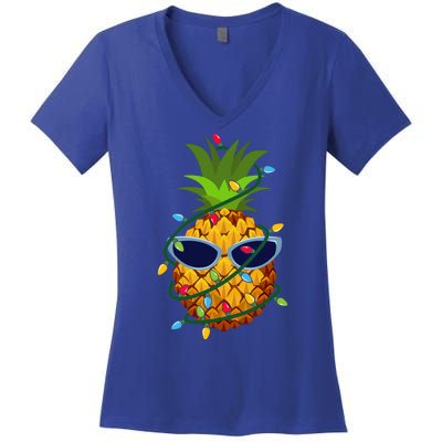 Pineapple Christmas Tree Lights Xmas Boys Sunglasses Women's V-Neck T-Shirt