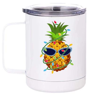 Pineapple Christmas Tree Lights Xmas Boys Sunglasses 12 oz Stainless Steel Tumbler Cup